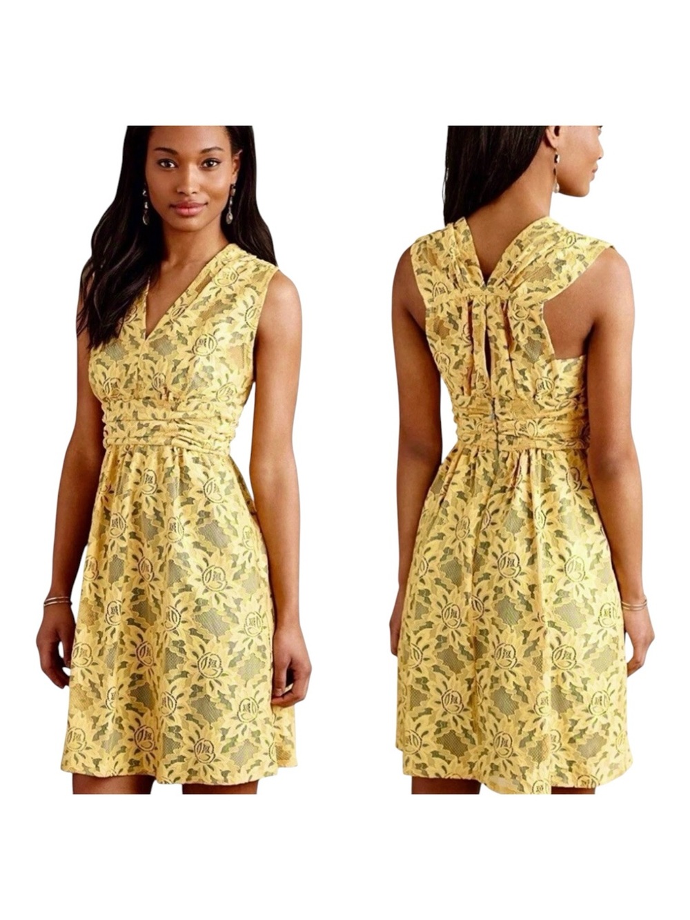 Anthropologie Plenty by Tracy Reese Niki Floral Lace Dress Yellow Blue Size 6